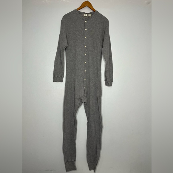 GAP Charcoal Thermal Waffle Knit Long Underwear Button Front Union Suit BB - Picture 1 of 6